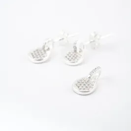 CONJUNTO BRINCO E PINGENTE GOTA CRAVEJADO 1.82GR