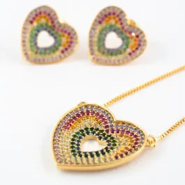 CONJUNTO CORAÇÃO CRAVEJADO COLORIDO