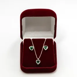 CONJUNTO PEDRA CORAÇÃO VERDE ÁGUA BRINCO E GARGANTILHA