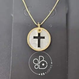 GARGANTILHA MEDALHA CRUZ NA MADREPEROLA
