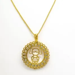 GARGANTILHA MEDALHA MENINA TRABALHADO COM PEDRAS