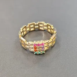 ANEL FIO ESTILO CORRENTE COM PLACA PEDRAS COLORIDA