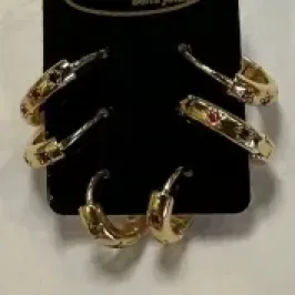 BRINCO TRIO ARGOLA COM PEDRAS COLORIDAS