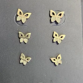 BRINCO TRIO BORBOLETA VAZADO E TRABALHADO P M G