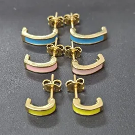 BRINCO TRIO EAR HOOK ESMALTADO AZUL ROSA E VERDE LIMÃO