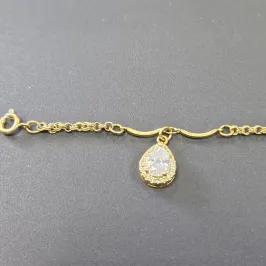 PULSEIRA ELO PORTUGUES PEQUENO COM PEDRA GOTA PENDURADO