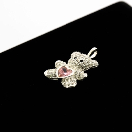 PINGENTE URSINHO CRAVEJADO PEDRA CORAÇÃO ROSA