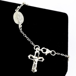 PULSEIRA BOLINHA MEDALHA MILAGROSA COM CRUZ