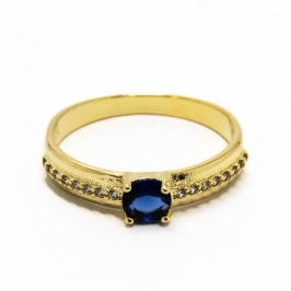 ANEL FORMATURA PEDRA AZUL REDONDA 2 LINHAS CRAVEJADO