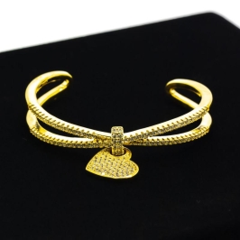 BRACELETE 2 FIOS CORAÇÃO CRAVEJADO CORES VARIADAS