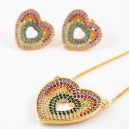 CONJUNTO CORAÇÃO CRAVEJADO COLORIDO