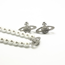 CONJUNTO CORRENTE PEROLA BRINCO SATURNO