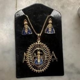 CONJUNTO NSRA APARECIDA COM PEDRA AZUL