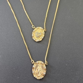 ESCAPULARIO OVAL COM PEDRAS NOSSA SENHORA E CORAÇÃO