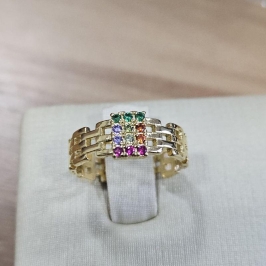 ANEL FIO ESTILO CORRENTE COM PLACA PEDRAS COLORIDA