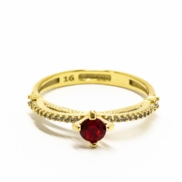 ANEL FORMATURA 2 FIOS PEDRA VERMELHO REDONDA CRAVEJADO