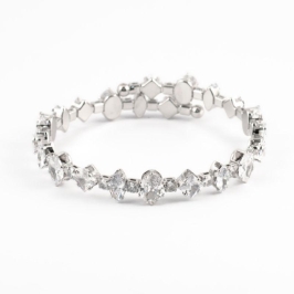 BRACELETE COM BANHO DE RODIO EM PEDRAS GEOMETRICAS CRISTAL