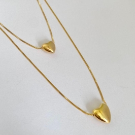 GARGANTILHA CORRENTE VENEZIANA DUPLA COM CORACAO