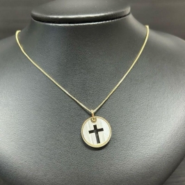 GARGANTILHA MEDALHA CRUZ NA MADREPEROLA