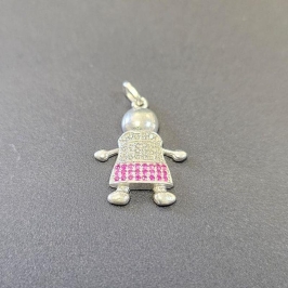 PINGENTE MENINA PEDRAS ROSAS CRAVEJADO