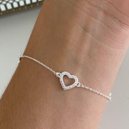 PULSEIRA CORAÇÃO CRAVEJADO E BORBOLETA LISA COM EXTENSOR