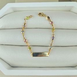 PULSEIRA INFANTIL PLACA PEDRA COLORIDAS