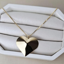 GARGANTILHA  CORAÇÃO LISO GRANDE 45 CM 4 CM DE EXTENSOR