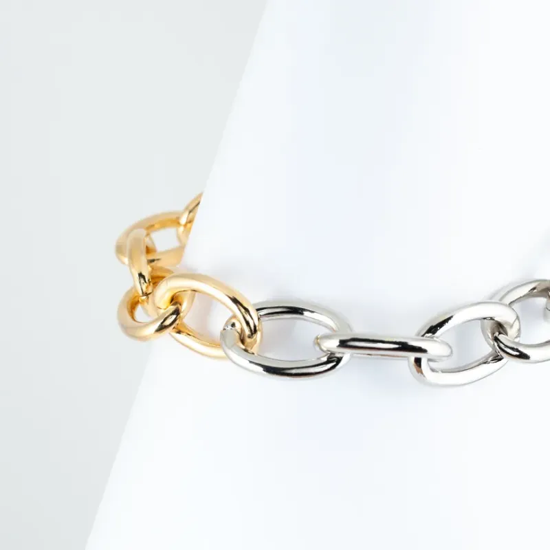 PULSEIRA ELO CADEADO 2 BANHO OURO E RÓDIO