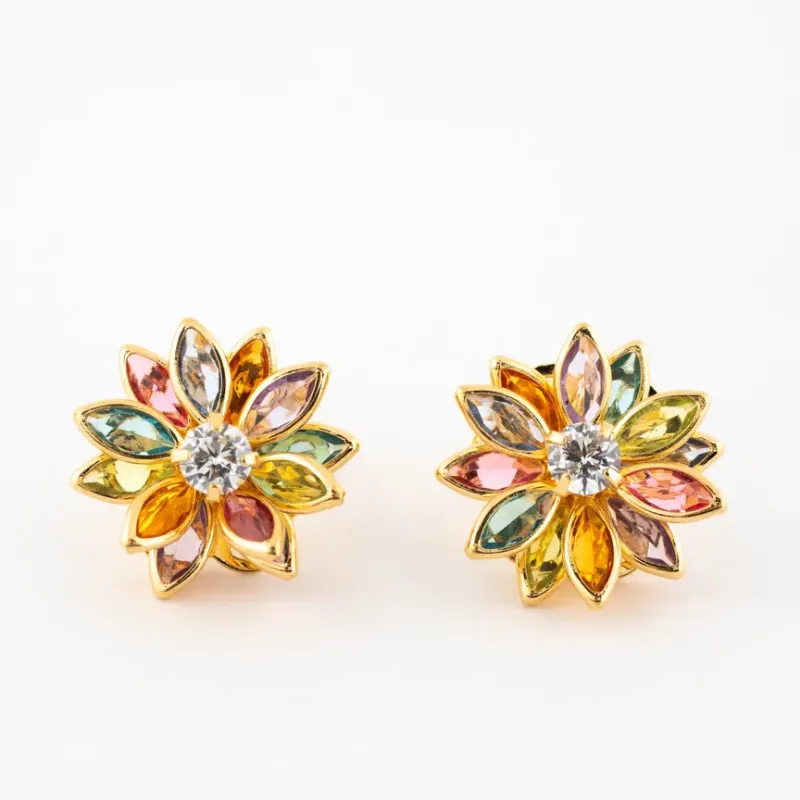 BRINCO FLOR PETALAS DE PEDRAS COLORIDAS