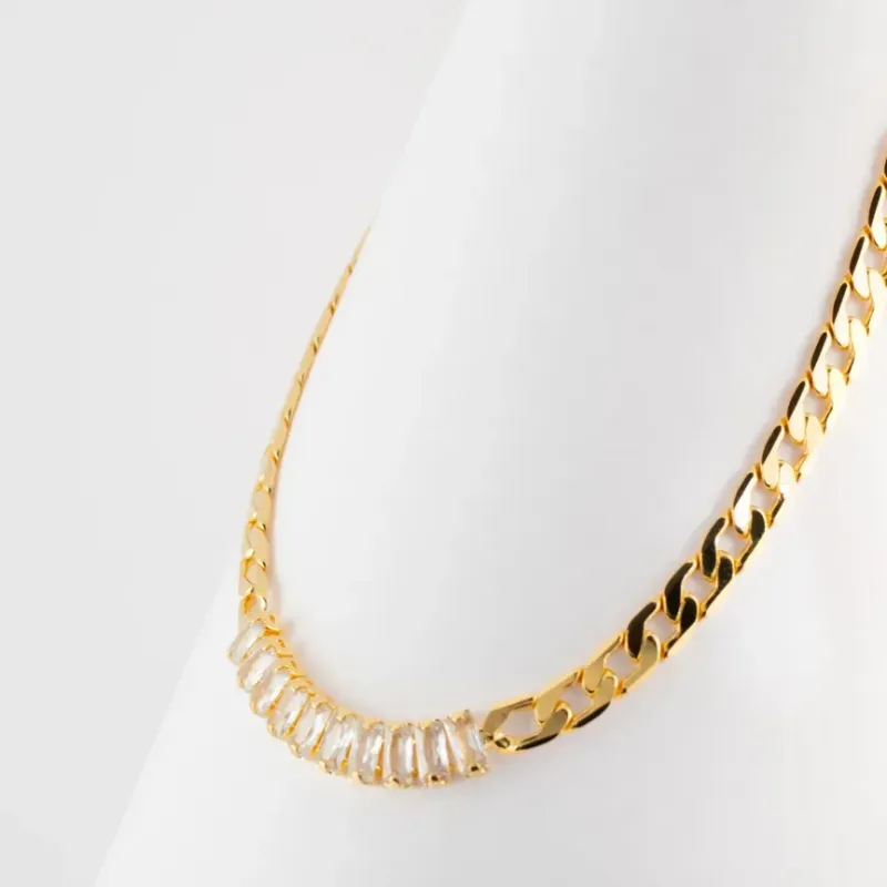CHOCKER CORRENTE GRUMET COM PEDRAS CRYSTAL