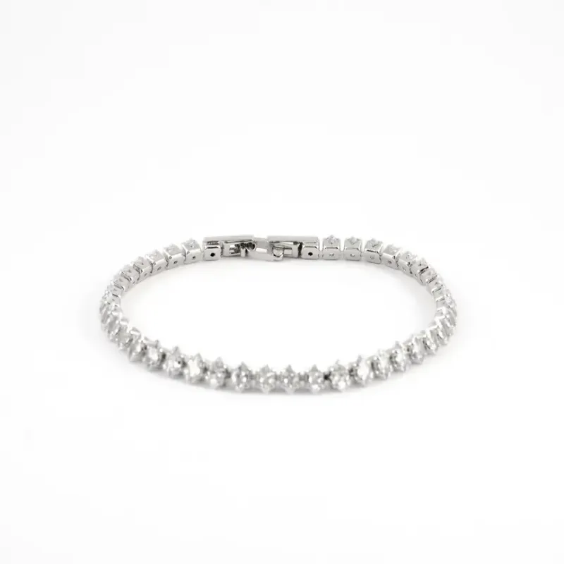 PULSEIRA COM BANHO DE RODIO PEDRA CRISTAL OVAL