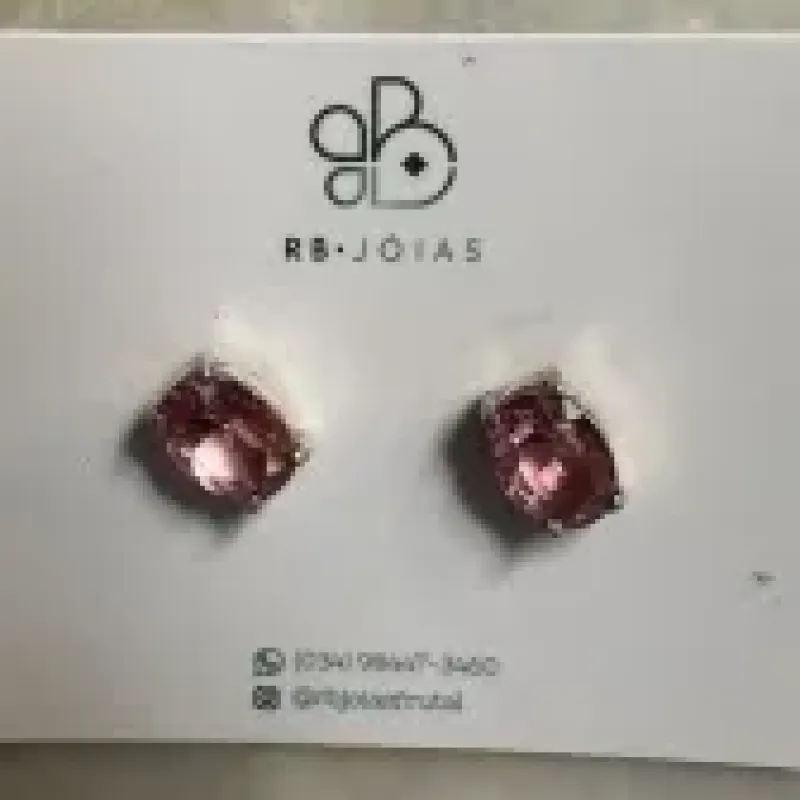 BRINCO PONTO DE LUZ OVAL PEDRA ROSA