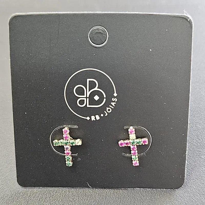 BRINCO CRUZ 11 PEDRAS ZIRCONIA COLORIDA