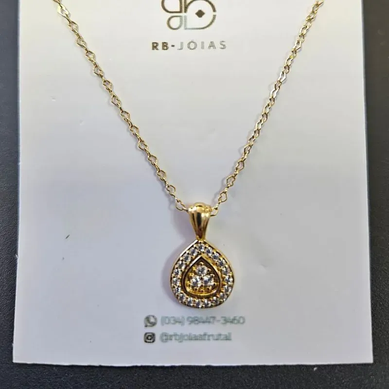 GARGANTILHA ELO LOVE PEQUENO GOTA CRAVEJADO 45 CM