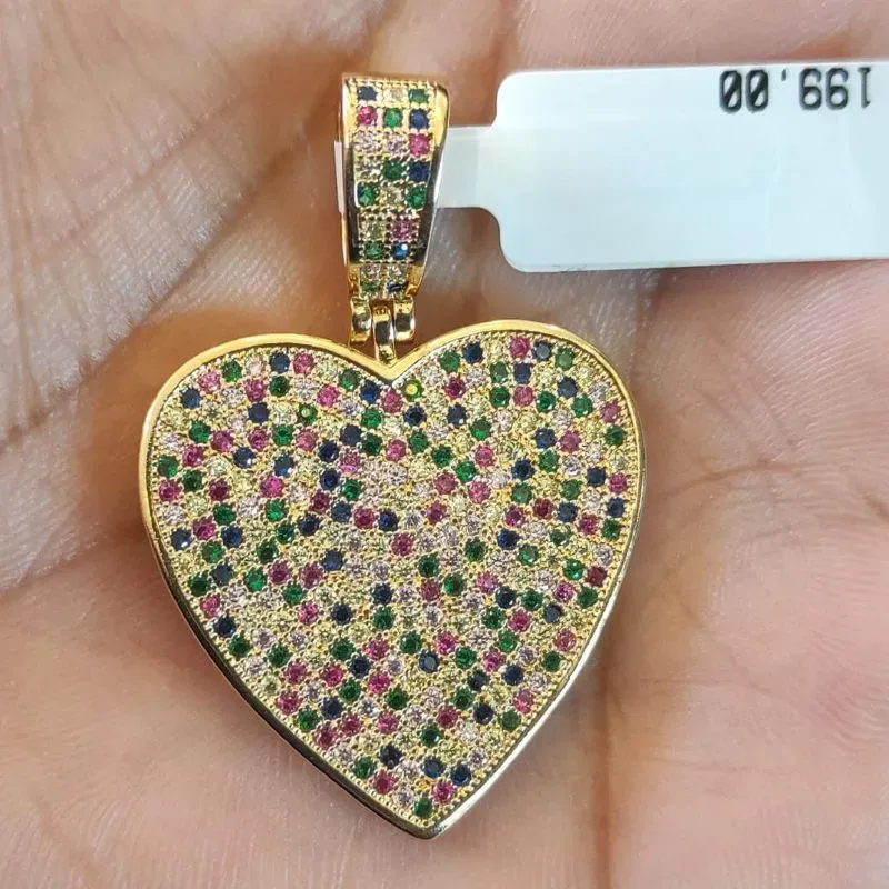 PINGENTE CORAÇÃO CRAVEJADO CORES VARIADAS GRANDE