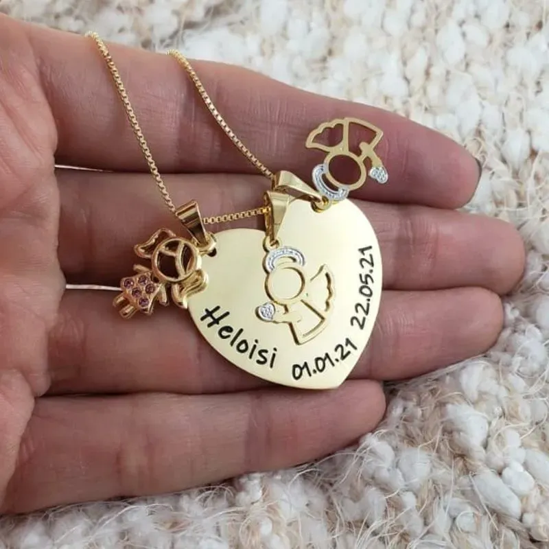 PINGENTE PERSONALIZADO ANJO NOME + DATA NASCIMENTO