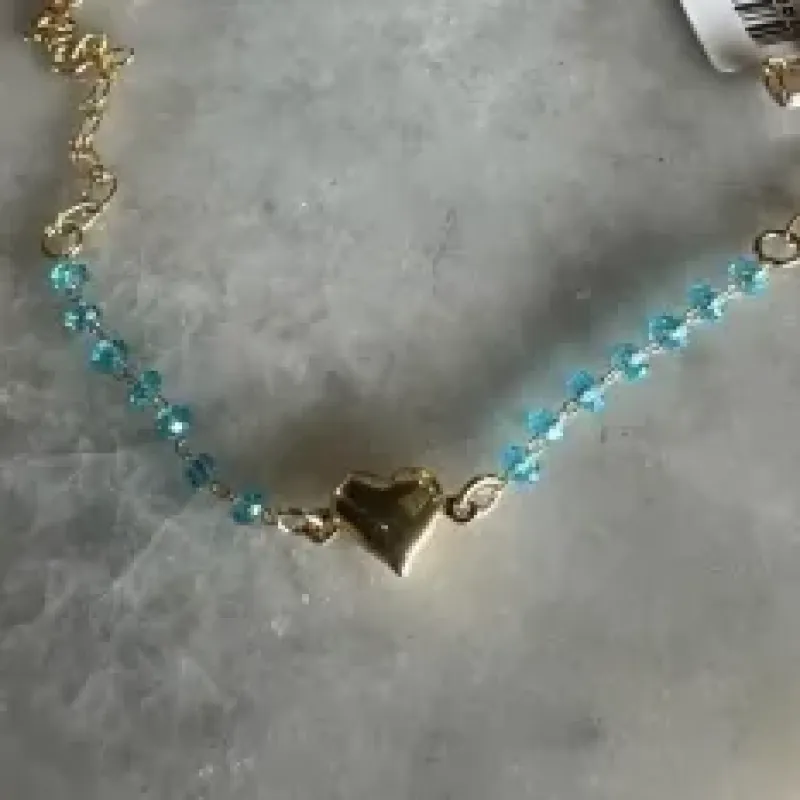 PULSEIRA COM CORACAO E PEDRA AZUL 