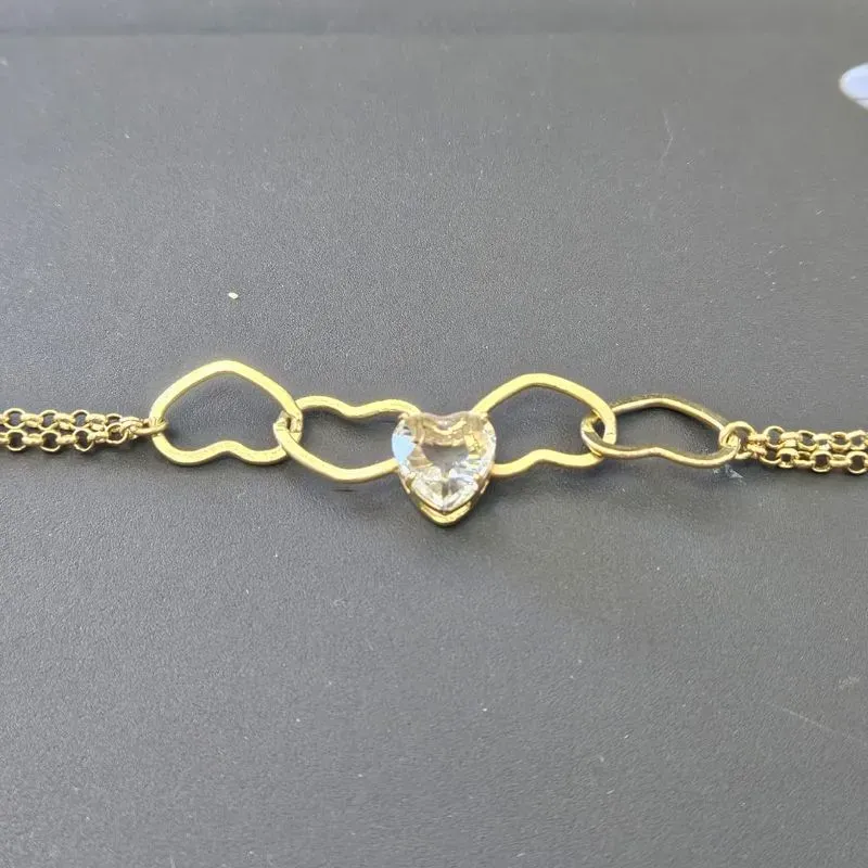 PULSEIRA CORACAO PEDRA CRYSTAL E VAZADO