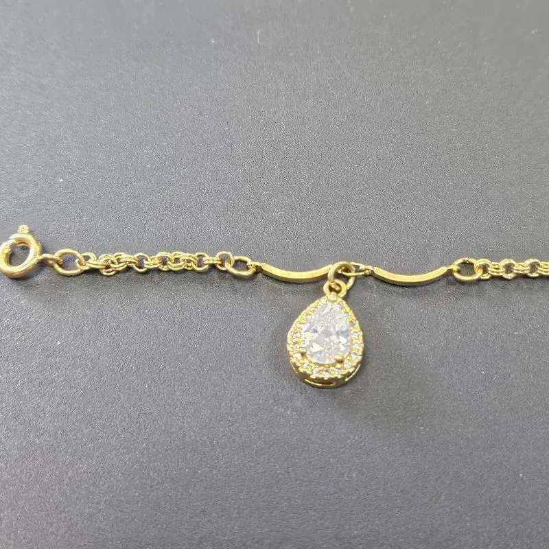 PULSEIRA ELO PORTUGUES PEQUENO COM PEDRA GOTA PENDURADO
