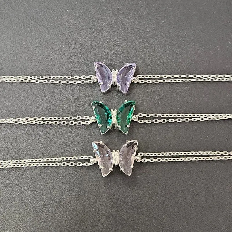 PULSEIRA FIO DUPLO BORBOLETA PEDRA CORES VARIADAS