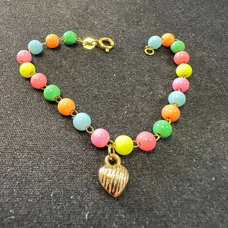 PULSEIRA INFANTIL COLORIDA PINGENTE CORAÇÃO