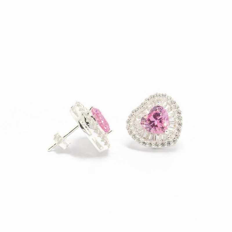 BRINCO CORAÇÃO CRAVEJADO COM PEDRA CORAÇÃO ROSA