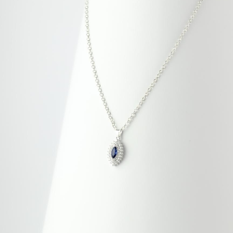 CONJUNTO OVAL CRAVEJADO PEDRA AZUL BRINCO E GARGANTILHA
