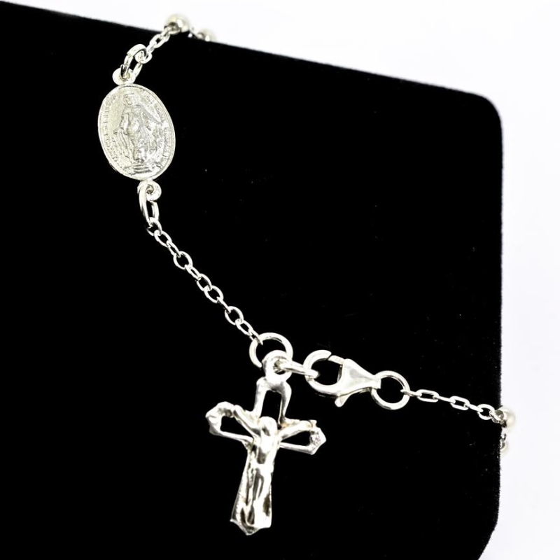 PULSEIRA BOLINHA MEDALHA MILAGROSA COM CRUZ