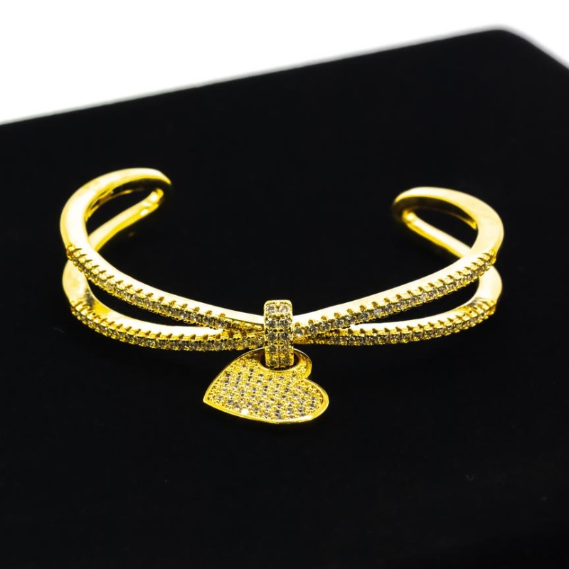 BRACELETE 2 FIOS CORAÇÃO CRAVEJADO CORES VARIADAS