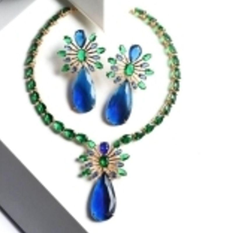 CONJUNTO GOTA PEDRA VERDE E AZUL