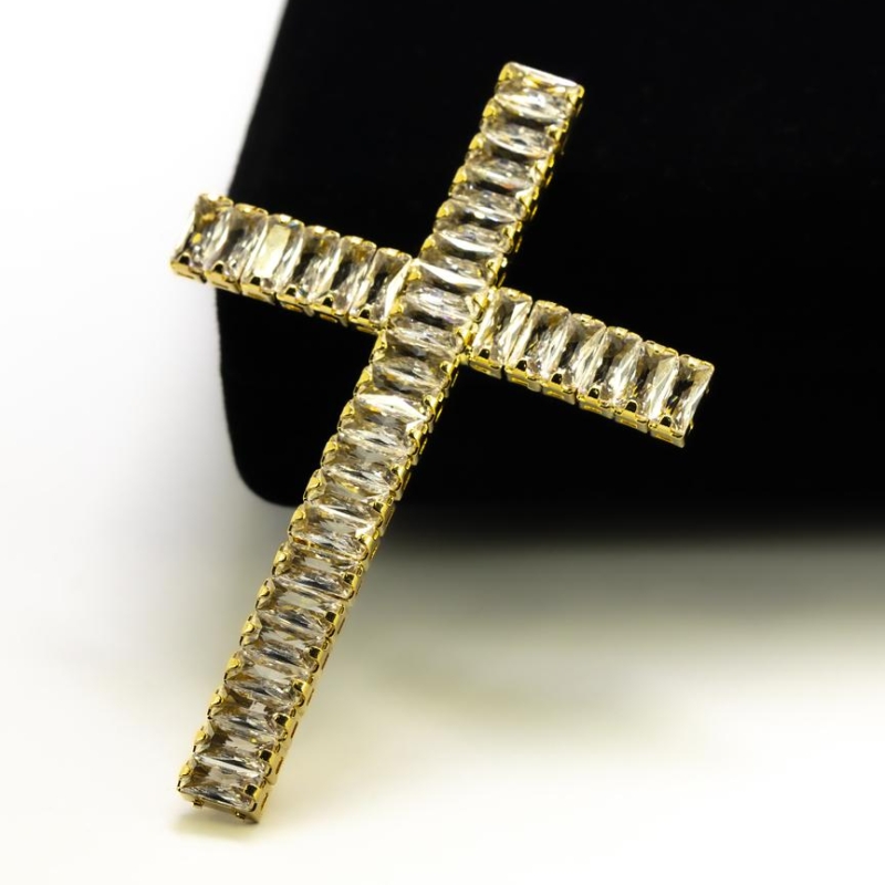 PINGENTE CRUCIFIXO PEDRARIA CORES VARIADAS GRANDE 6,5CM