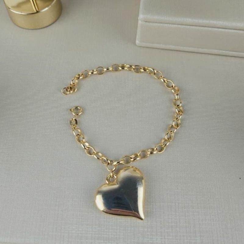 PULSEIRA 18CM ELO PORTUGUES COM CORACAO PENDURADO