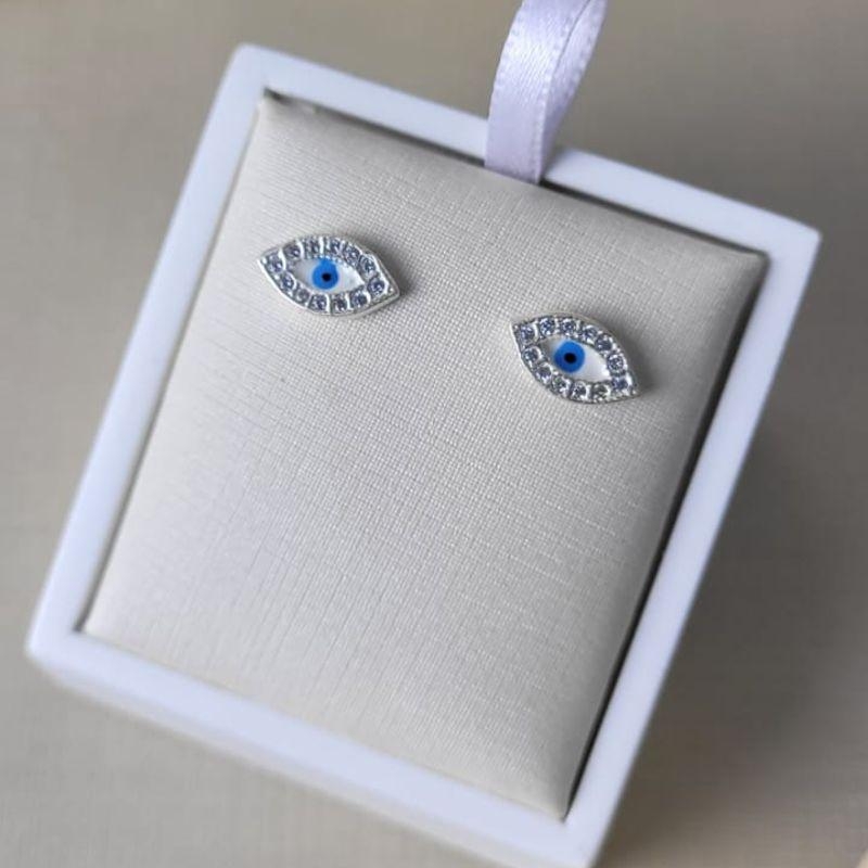 BRINCO OLHO GREGO OVAL CRAVEJADO