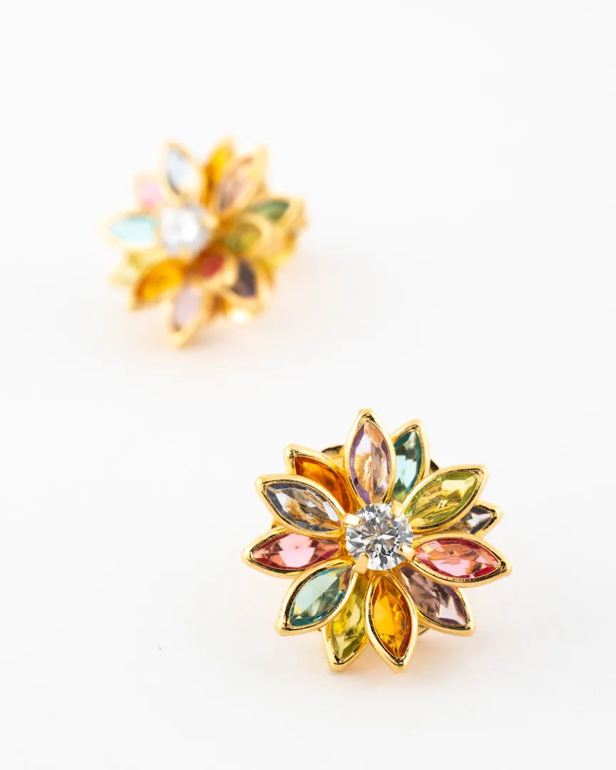 BRINCO FLOR PETALAS DE PEDRAS COLORIDAS